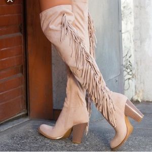 Over the knee boots with fringe